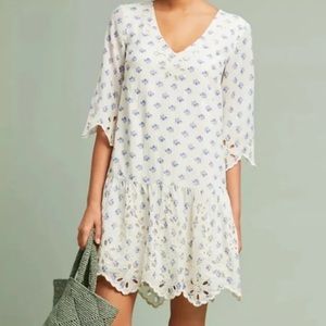 Meadow Rue by Anthropologie Eyelet Blue Floral Tunic Dress Medium